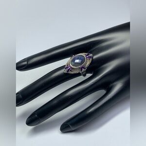 Stunning Nicky Butler Sterling Marquis Labradorite w/Purple Enamel Accents Ring